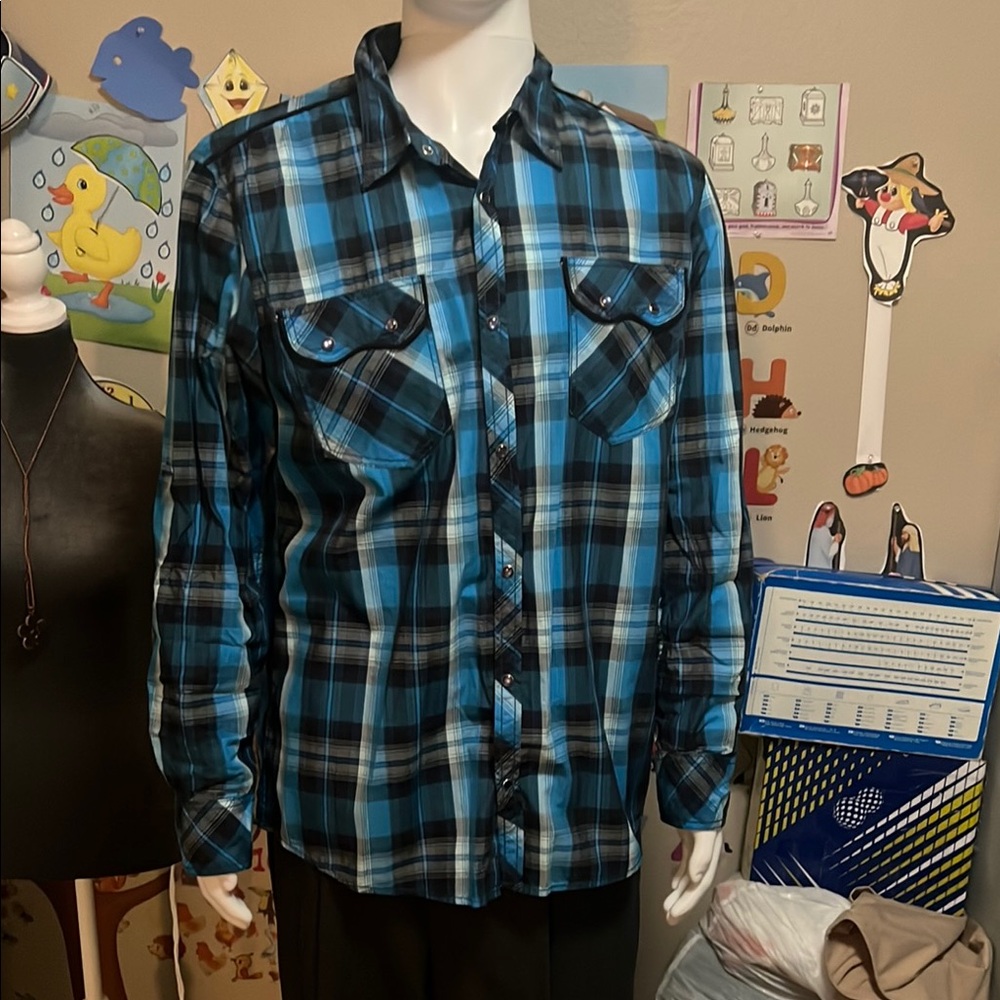 Men's Blue Plaid Shirt